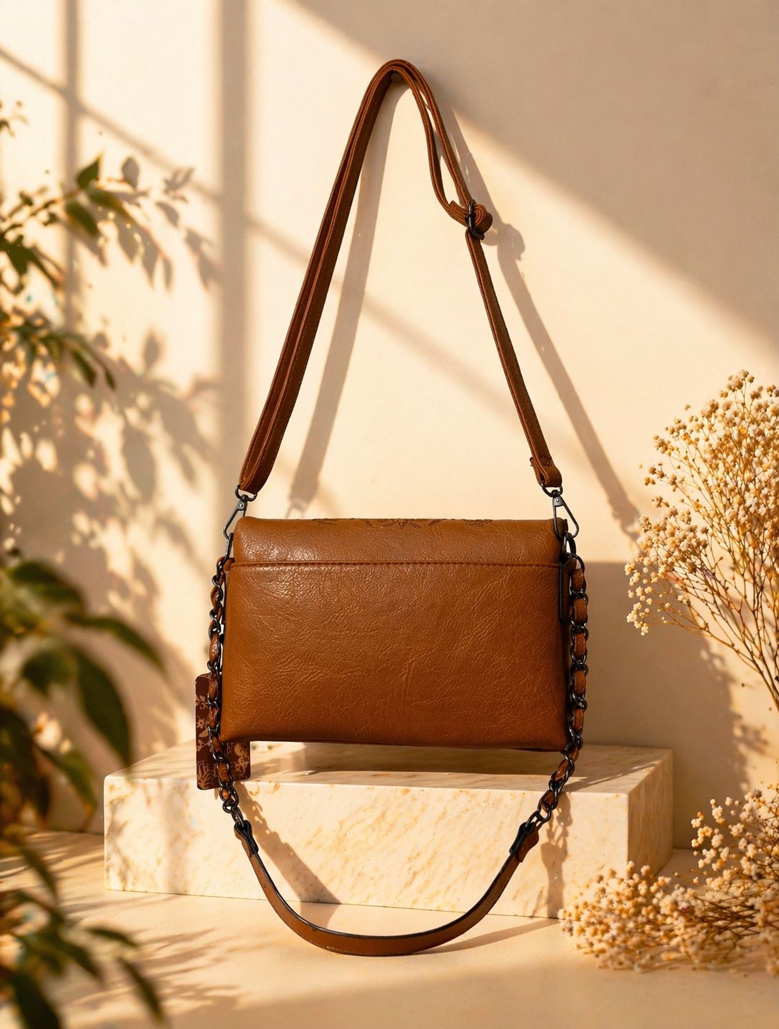 Elegant Brown Floral Crossbody Bag – Stylish Women’s Shoulder Purse